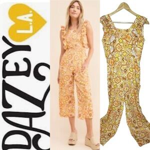 Dazey LA Retro Yellow/Brown/Orange Floral Jumpsuit s